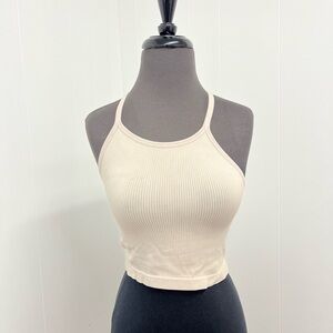 Cream Ribbed Crop Top